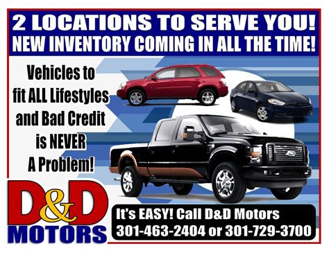 Dandd motors bel air - Get Address, Phone Number, Maps, Offers, Ratings, Photos, Websites, Hours of operations and more for D & D Motors. D & D Motors listed under Auto Dealers: Used Cars, Trucks & Vans. D & D Motors in 15520 McMullen Hwy SW, Bel Air, MD 21502 